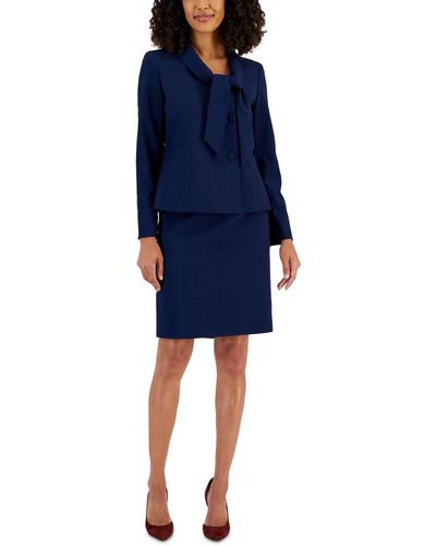 Le Suit Crepe Three-button Tie-collar Jacket & Slim Pencil Skirt Suit - Blue