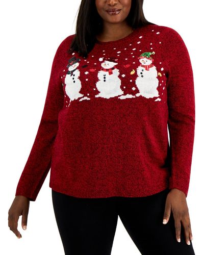 Karen Scott Plus Snowman Metallic-knit Sweater - Red
