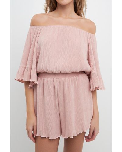 Free the Roses Texture Knit Romper - Pink