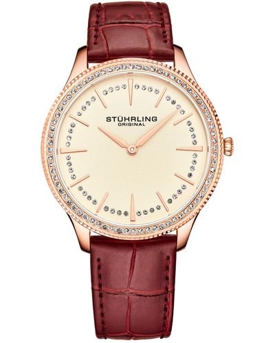 Stuhrling Red Genuine Leather Strap Watch 38mm - White