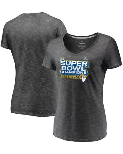 Fanatics Heather Charcoal Los Angeles Rams Super Bowl Lvi Champions Parade V-neck T-shirt - Gray