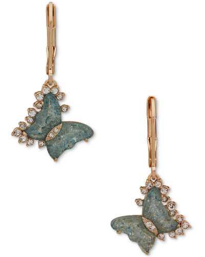 Lonna & Lilly Gold-tone Pave & Burgundy Stone Butterfly Drop Earrings - Metallic
