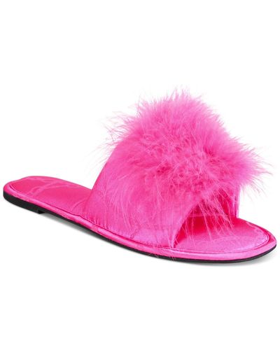 INC International Concepts Chain-print Pom Slides, Created For Macy's - Pink