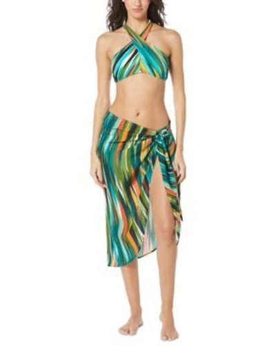 Vince Camuto Printed Cross Front Bikini Top Bottom Tie Front Cover Up Skirt - Green