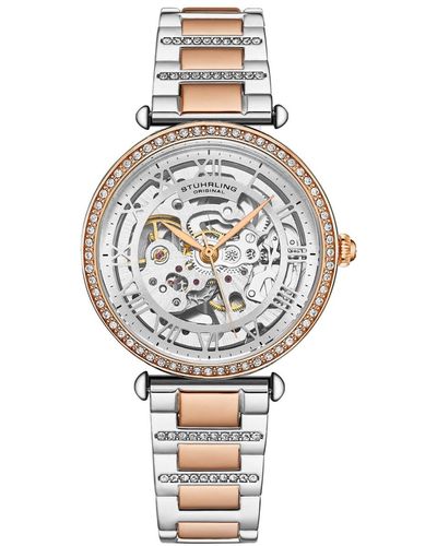 Stuhrling Automatic Skeleton Two Tone Yg /silver Stainless Steel Band - Metallic