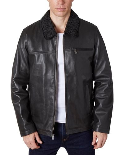 Perry Ellis Zipper Leather Jacket - Black