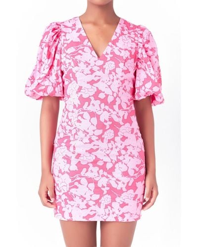 Endless Rose Floral Puff Sleeve Mini Dress - Pink
