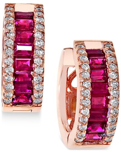 Effy Ruby (1-1/2 Ct. T.w.) And Diamond (3/8 Ct. T.w.) Earrings In 14k Rose Gold - Red