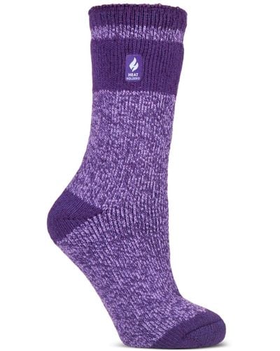 Heat Holders Snowdrop Block Twist Crew Socks - Purple
