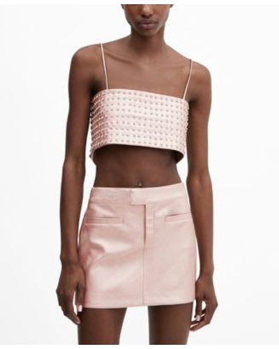 Mango Rhinestone Bandeau Top Skirt Set - Pink