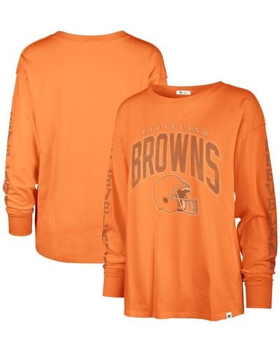 '47 Distressed Cleveland Browns Tom Cat Long Sleeve T-shirt - Orange
