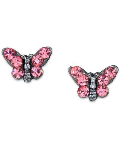 2028 Silver Tone Crystal Butterfly Stud Earring - Pink