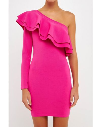 Endless Rose One Shoulder Knitted Mini Dress - Pink