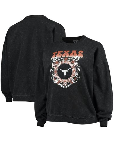 ZooZatZ Texas Longhorns Garment Wash Oversized Vintage-like Pullover Sweatshirt - Black