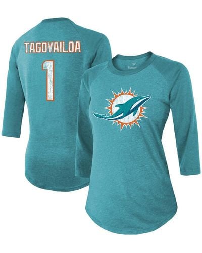 Fanatics Tua Tagovailoa Miami Dolphins Player Name Number Raglan 3/4 Sleeve Tri-blend T-shirt - Blue