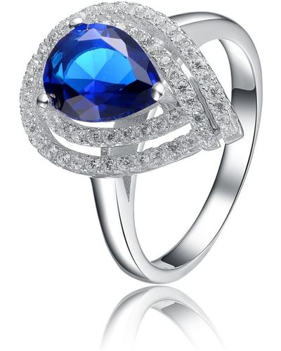 Genevive Jewelry Sterling Silver Blue Pear Shape Cubic Zirconia Ring