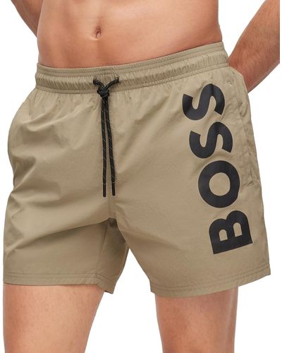 BOSS Boss By Quick-drying Large Contrast Logo Swim Shorts - Green