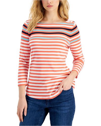 Charter Club Printed 3/4-sleeve Top, Created For Macy's - Multicolor