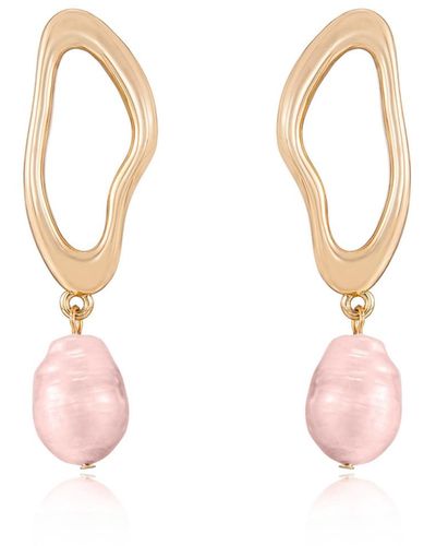 Ettika Open Circle 18k Gold Plated And Freshwater Pearl Dangle Earrings - Pink