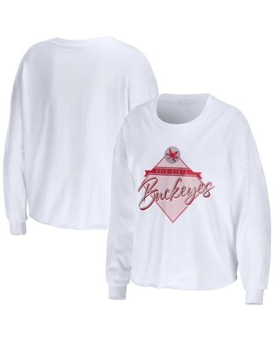 WEAR by Erin Andrews Ohio State Buckeyes Diamond Long Sleeve Cropped T-shirt - White