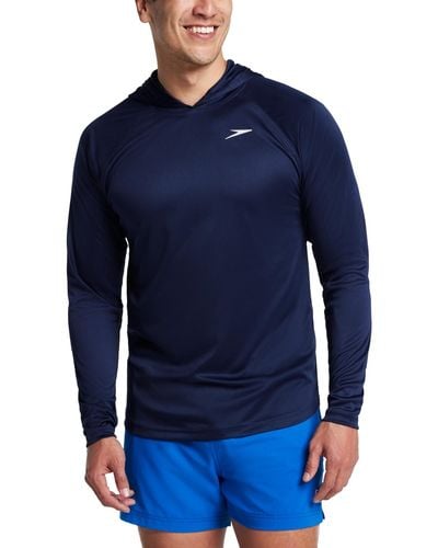 Speedo Baybreeze Long Sleeve Hooded Performance Swim Shirt - Blue