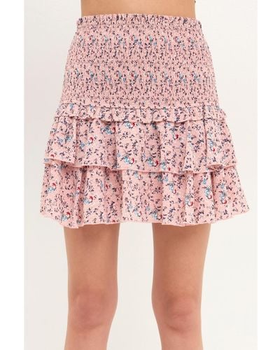 Free the Roses Smocked Textured Floral Tiered Mini Skirt