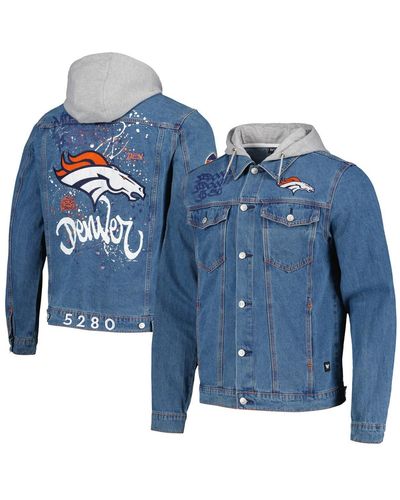 The Wild Collective Denver Broncos Hooded Full-button Jacket - Blue