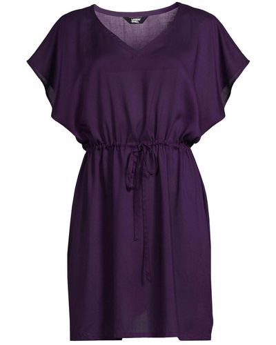 Lands' End Sheer Over D Short Sleeve Gathered Waist Swim Cover-up Dress - Purple