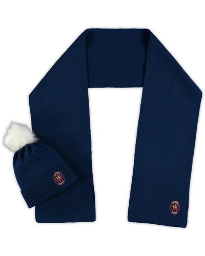 ZooZatZ Chicago Fire Fuzzy Cuffed Pom Knit Hat And Scarf Set - Blue
