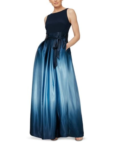 Sl Fashions Ombre Satin Bow Sash Gown - Blue
