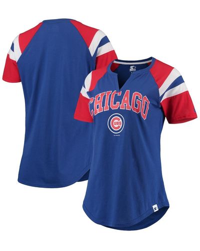 Starter Royal And Red Chicago Cubs Game On Notch Neck Raglan T-shirt - Blue