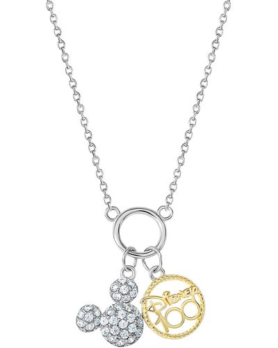 Disney Cubic Zirconia Mickey Mouse & 100 Pendant Necklace 18" - Metallic