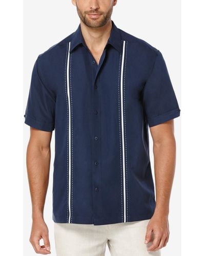 Cubavera Pick Stitch Panel Short Sleeve Button-down Shirt - Blue