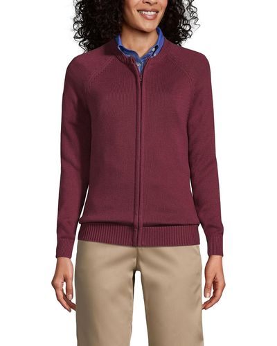 Lands' End School Uniform Cotton Modal Zip-front Cardigan Sweater - Red