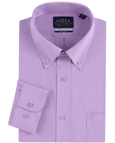 Eagle Stretch Collar Gingham Poplin Shirt - Purple