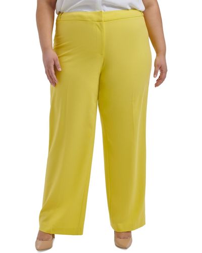 Calvin Klein Plus Size Lux Highline Tab-waist Pants - Yellow