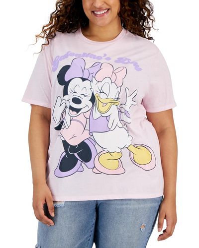 Disney Trendy Plus Size Minnie & Daisy Galentine's Printed T-shirt - Gray