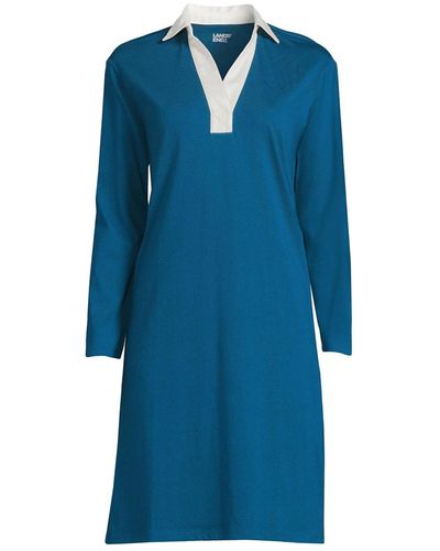 Lands' End Long Sleeve Super T Polo Dress - Blue