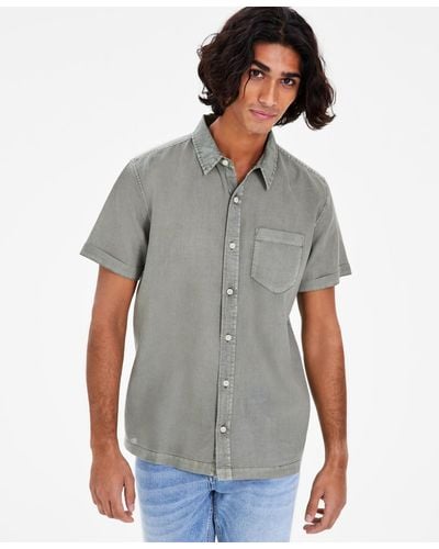 Sun & Stone Sun + Stone Blake Linen Chambray Short Sleeve Button-front Shirt - Gray