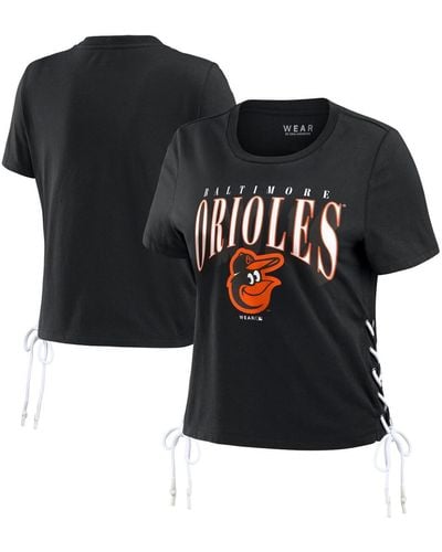 WEAR by Erin Andrews Baltimore Orioles Side Lace-up Cropped T-shirt - Black