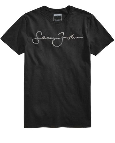 Sean John Signature Script Rhinestone Logo T-shirt, Created For Macy's - Black
