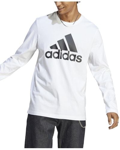 adidas Essentials Classic-fit Cotton Logo Long-sleeve T-shirt - White