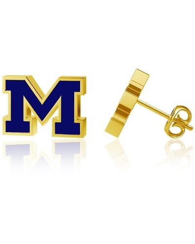 Dayna Designs Michigan Wolverines Gold-plated Enamel Post Earrings - Blue