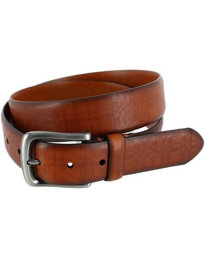 Trafalgar Caelen Plaid Embossed Leather Belt - Brown