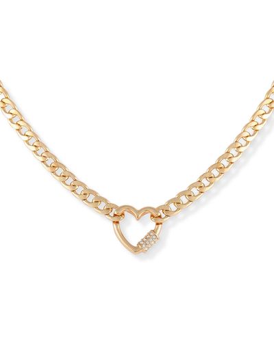 Guess Tone Crystal Heart Charm Necklace - Metallic