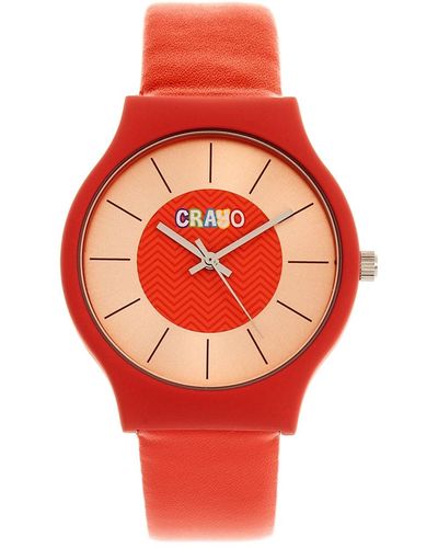 Crayo Trinity Leatherette Strap Watch 36mm - Red
