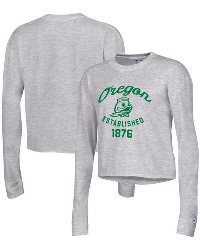 Champion Oregon Ducks Boyfriend Cropped Long Sleeve T-shirt - Gray