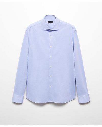 Mango Slim Fit Cotton Suit Shirt - Blue