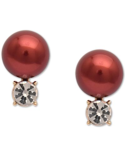 Charter Club Gold-tone Crystal & Colo Imitation Pearl Stud Earrings - Red