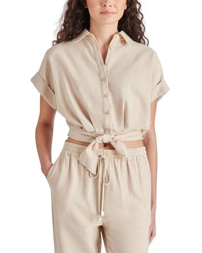 Steve Madden Tori Tie-front Button-down Elastic-waist Cropped Top - Natural
